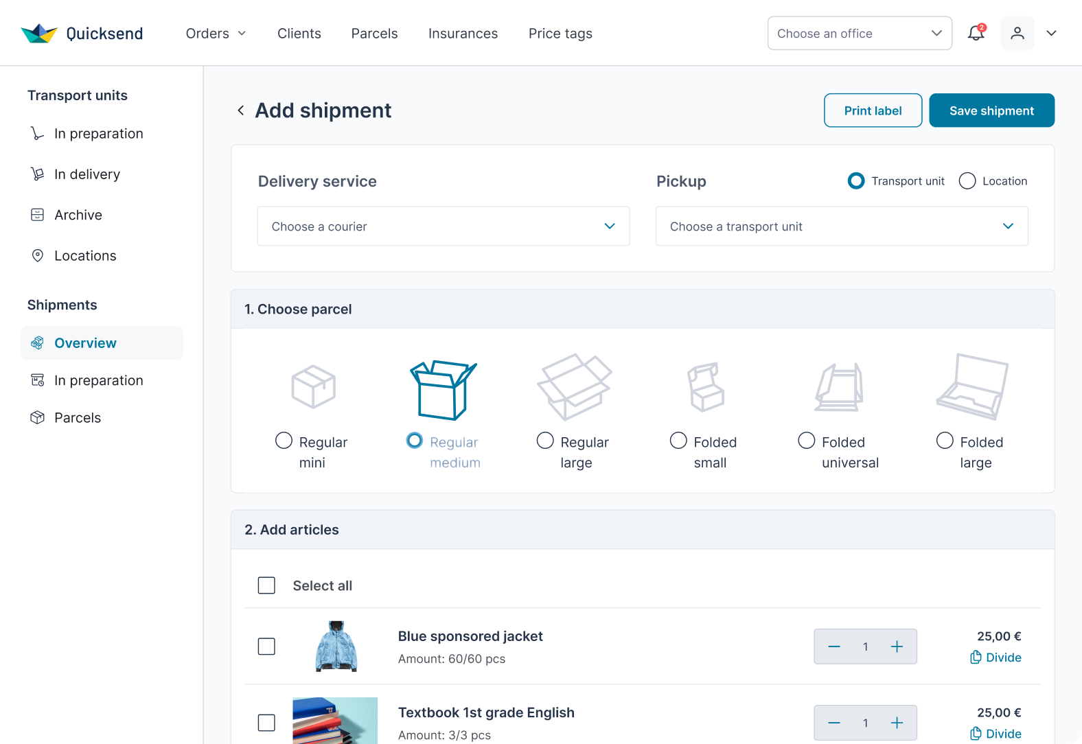 Image of quicksend app dashboard